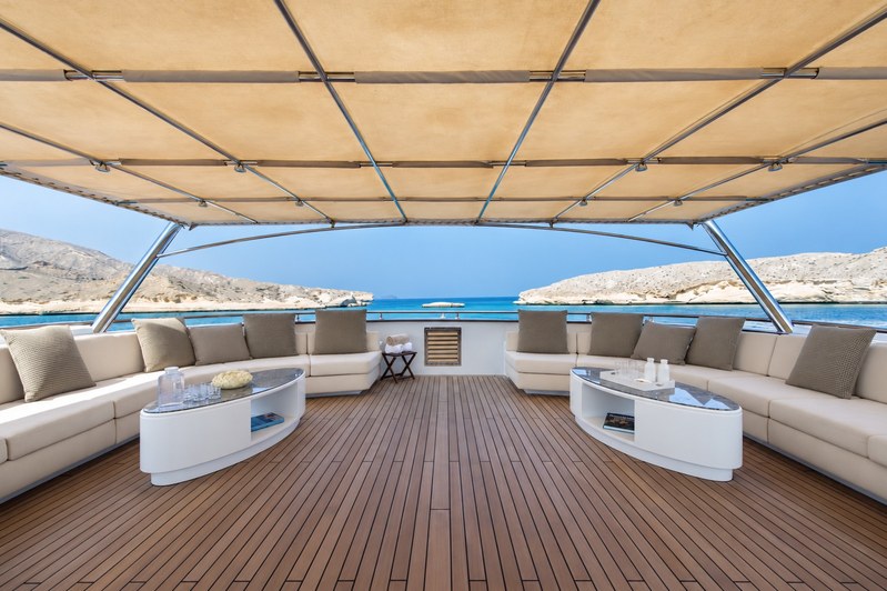 Shaded sun deck with lounge seating