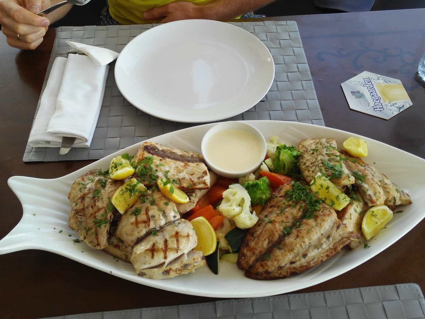 Grilled catch served on a platter at the Fujairah Marine Club restaurant