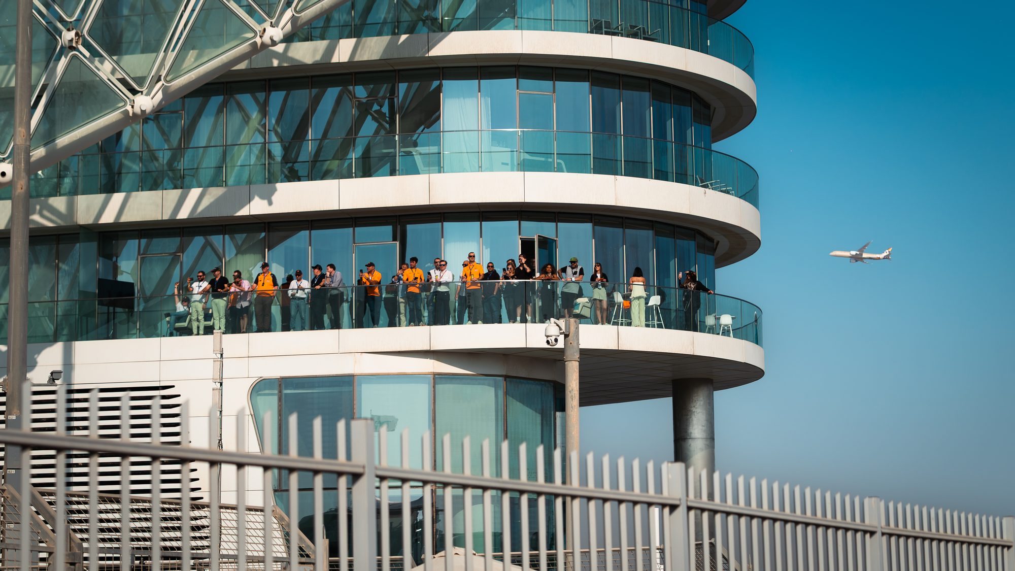 Spectators on the W Hotel balconies above the track