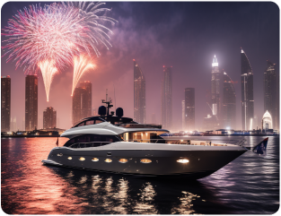 Dubai skyline view from the yacht